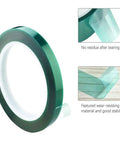 2 Mil Polyester Tape With Silicone Adhesive For High Temperature Applications PET Tape For Powder Coating And E Coating 3.5 Mil Total Thickness Green Industrial Strength For Tough Jobs Pack Of 6 2 Inch By 72 Yard Rolls, close-up showing green roll and tear-resistant material