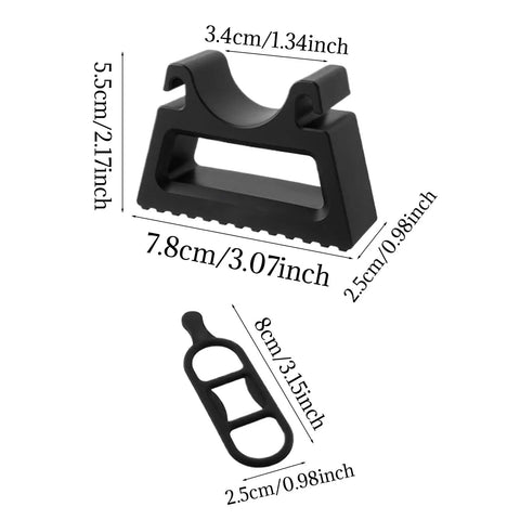 Dimensions of 1 Pair Bike Handlebar Stand With Silicone Straps, Quick Release Bicycle Repair Bracket shown in black material.