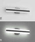 Dope Sleek Black Vanity Light 23.6 Inch LED Up and Down Fixture With Frosted White Acrylic Diffusers, off and on view