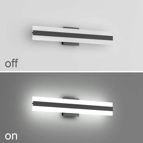 Dope Sleek Black Vanity Light 23.6 Inch LED Up and Down Fixture With Frosted White Acrylic Diffusers, off and on view