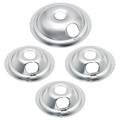 Chrome Drip Pans Replacement Kit For Electric Range With Locking Slot Includes Three Six Inch Pans And One Eight Inch Pan Four Pack