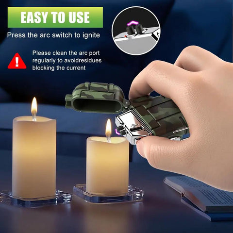 USB C Rechargeable Plasma Lighter With Windproof Flameless Arc Electric Lighter IP56 Waterproof in use lighting candles.