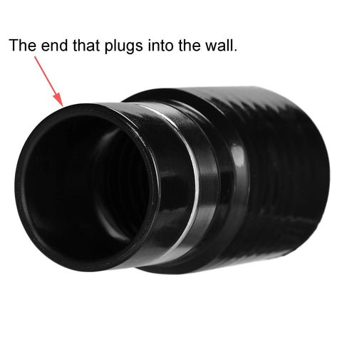 Front view of black 1-1/4-inch central vacuum hose adapter with metal ring.