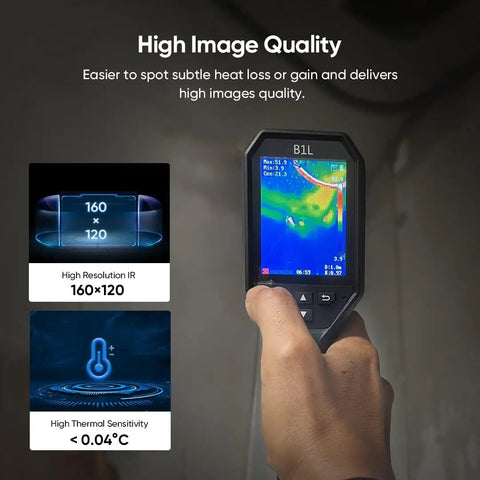 Handheld Thermal Imaging Camera With WiFi, 25Hz Refresh, 160x120 IR Resolution, 3.2 Inch LCD, 19200 Pixel Sensor, held by a hand