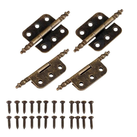Rotating Concealed Hinge Set For Vintage Wood Boxes And Cabinets Antique Bronze Finish 4 Pieces 6 Holes 70x35mm shown with screws