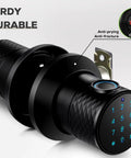 5 In 1 Fingerprint Smart Lock With Biometric Access, Black Finish showing keypad and anti-prying feature