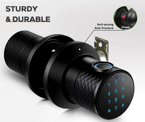 5 In 1 Fingerprint Smart Lock With Biometric Access, Black Finish showing keypad and anti-prying feature