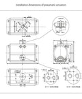Installation dimensions of Heavy Duty AT125 Pneumatic Actuator Double Acting Spring Return Air Cylinder for 90 Degree Rotary Motion