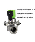 Front view of G1 inch diaphragm valve with metal body and green solenoid coil DN25 threaded inlet.