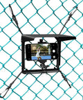 Fence Mount With Sun Shield For Phones And Action Cameras Secure Phone Holder Kit attached to fence with smartphone in use