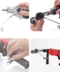 Sheet Metal Cutting Nibbler Attachment For Drills, Pro Grade Drill Nibbler Tool showing installation on red corded drill