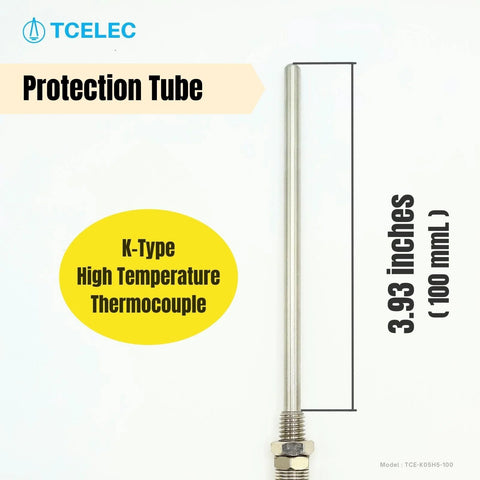 TCELEC K-Type thermocouple protection tube with 100 mm stainless steel probe and M8 screw for furnace/oven use.