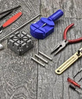 16 Piece Watch Repair Toolkit With Pin Remover Pliers Screwdrivers Case Opener Tweezers Hammer Pin Punches Belt Block And More
