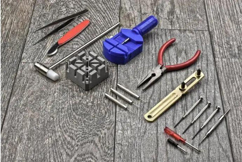 16 Piece Watch Repair Toolkit With Pin Remover Pliers Screwdrivers Case Opener Tweezers Hammer Pin Punches Belt Block And More