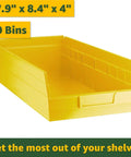 Kickass Industrial Grade Commercial Wire Shelving Rack With 20 Durable Polypropylene Bins And Smart Label Holders For Garage Workshop Organization Yellow 17.9x8.4x4 inch yellow polypropylene bin.
