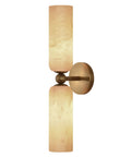 Natural Spanish Alabaster Wall Sconces Set Of Two Hardwired 20 Inch Wall Mounted Light Fixtures In Solid Brass with alabaster shades.