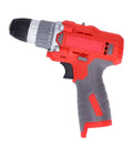 Heavy Duty Cordless Drill Driver And Impact Wrench Combo High Torque 20-52Nm With 25 Speed Settings Rubber Grip For Home Improvement Projects ABS Construction Power Tool You Will Love side view of red drill driver with rubber grip and metal chuck.
