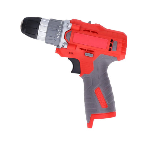 Badass Cordless Drill Driver Cranking Out 52 Nm Adjustable Torque And Twenty Five Smooth Gears For Zero Hassle Wood Drilling And Tough Diy Home Jobs Done Clean Every Single Time. Side view of red and gray drill with adjustable torque settings.