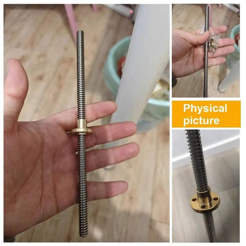 Beefed Up T10 Trapezoidal Lead Screw For 3D Printers, 10mm Diameter, 2mm Pitch, 14mm Lead, 304 Stainless Steel Rod With Copper Nut, Lengths From 100mm To 1000mm, Plug And Play Replacement With Smooth Linear Motion held by hand