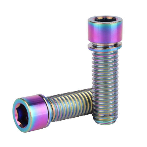 Rainbow titanium M8x25mm bicycle stem bolts with washers, 2-pack