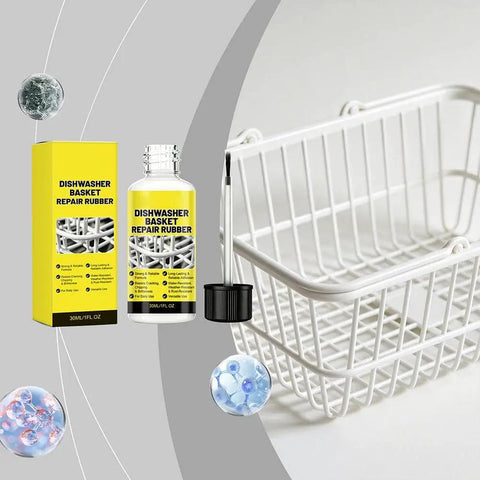 Slick Dishwasher Rack Repair Coating 30 Ml White Touch Up Paint With Badass Heat Resistant Formula For Sweet Rust Prevention and No Stress Kitchen Appliance Fixes, with applicator and container.