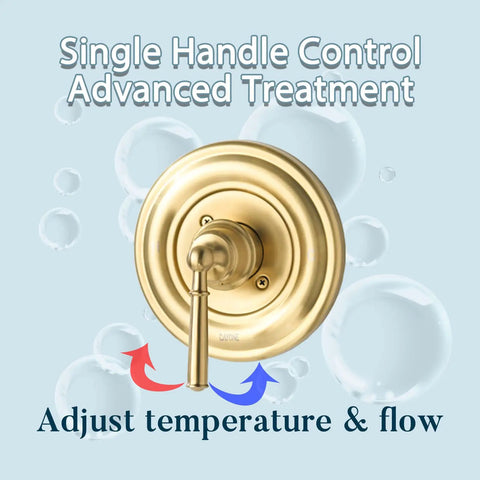 Boss Brushed Gold Shower Faucet Valve Kit with handle and text: Single Handle Control, Adjust temperature & flow.