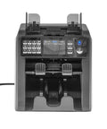 High Speed Automatic Cash Counter With Instant Denomination Detection For Banks And Local Shops front view with control panel and bill feeders.