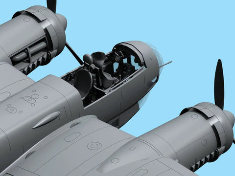 Close-up view of cockpit on Ju 88A-5 WWII German Bomber Plastic Aircraft Model Kit In 1:48 Scale With Numbered Parts And Stickers