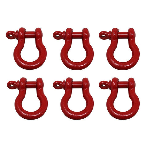 Six Three Quarter Inch Shackle Screw Pin Clevis Anchor Bow Shackles For Rigging Sling Cable And Chain, set of six red shackles