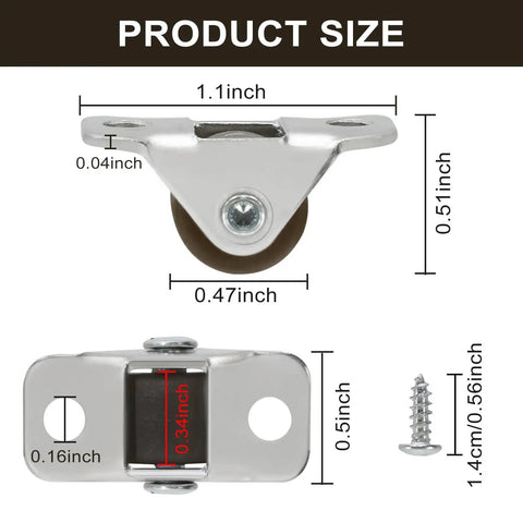 Product dimensions of Mini Caster Wheels Set With 16 Screws And Double Sided Adhesive Pads Half Inch Quiet Rolling Non Swivel Casters