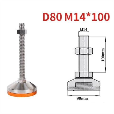 Heavy Duty Adjustable Leveling Feet Four Pack Rock Solid Carbon Steel Screw In Floor Stabilizers 80Mm Wide Base with threaded shaft.