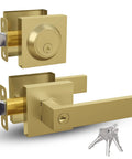 Entry Door Handle Lever And Deadbolt Combo Set With Heavy Duty Locking Levers Single Cylinder Deadbolt in Satin Brass Finish