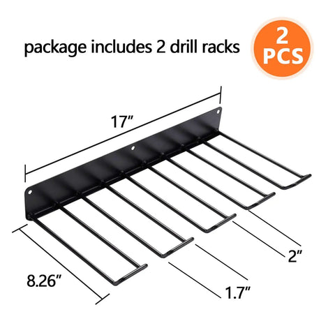 Heavy Duty Drill Holder Wall Mount 2 Pack Metal Tool Organizer Rack Set dimensions and features illustration
