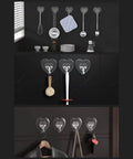 Heavy Duty Adhesive Wall Hooks With Slick Grip keep kitchen tools organized, clear transparent look, no drilling hassle.