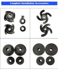 Line boring machine installation accessories set in dark metal: bearing housings, clamps, and washers