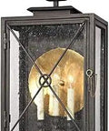 Randolph Three Light Wall Lantern In Vintage Bronze Finish With Clear Seeded Glass Shade, showing detailed front view