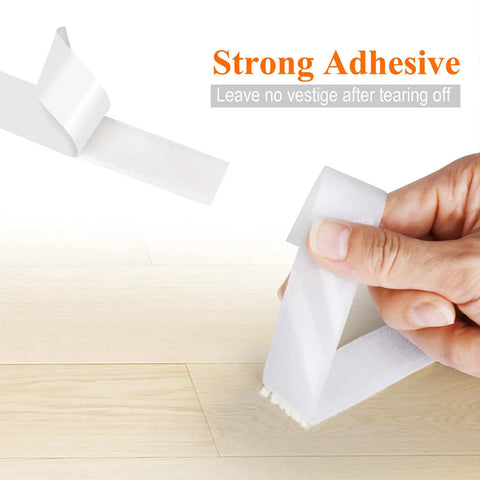 Heavy Duty Self Adhesive Mounting Tape Rolls With Rock Solid Industrial Strength Sticky Back Strips and Reusable Double Sided Loop Fastener For Indoor Outdoor Use and Home Fixes, showing strong adhesive in use.