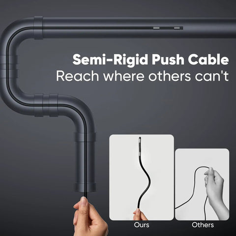 Two Way Articulating Borescope With Light For Tight Spaces Go To Tool 210 Degree Sweep Endoscope Camera 1080P With 4.3 Inch IPS Screen 0.33 Inch Semi Rigid Probe 32GB Memory 5.5 Foot Cable Ideal For Automotive Engine HVAC And Wall Inspections semi-rigid push cable