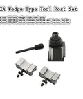 Wedge Type Tool Post Set Three Piece For Lathe Quick Change Tool Holder OXA 250-000 250-001 250-002 components displayed.