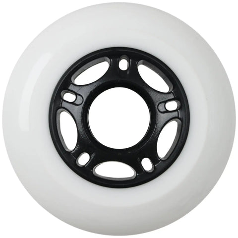 Outdoor Asphalt Inline Skate Wheels 89A Durometer 72mm X8 Set Durable White Wheel showing black spoke core for street skating