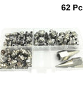 62 pcs Top Notch Grease Fitting Kit With Assorted Lubricating Screw Nozzle Angle Nipples And Bearing Tool Box Featuring One-Way Check Valve Spring Ball Sealer To Stop Backflow And Keep Gears Running Smooth As Butter.