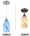 Three Pack Handblown Blue Marble Art Glass Pendant Lights For Dining Room Kitchen Foyer And Hallway Modern Fixture With Soft Ambient Glow Ideal For Home Decor showing on and off view