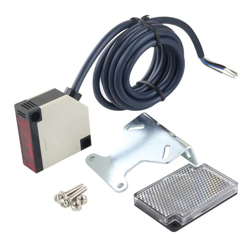 Indoor Wall Mounted Photoelectric Beam Sensor for Pro Grade Line, Retroreflective Specular Sensor with mounting bracket and cable