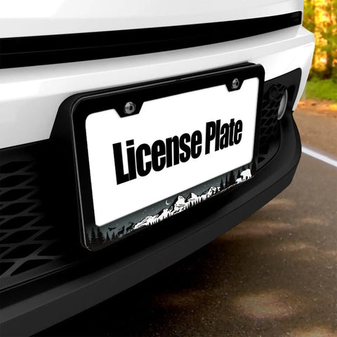 Forest Wildlife License Plate Frame Aluminum Car Tag Frame With Two Holes And Screws Weatherproof Scratch Resistant Matte Black