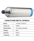 4.5KW CNC Spindle Motor For Milling Machines, Water Cooled 220V to 380V, 100MM ER20, four ceramic bearings, product specs
