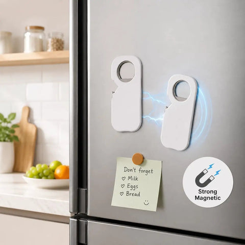 3 In 1 Magnetic Bottle Opener And Can Opener White Stainless Steel Manual Kitchen Tool on fridge with sticky note