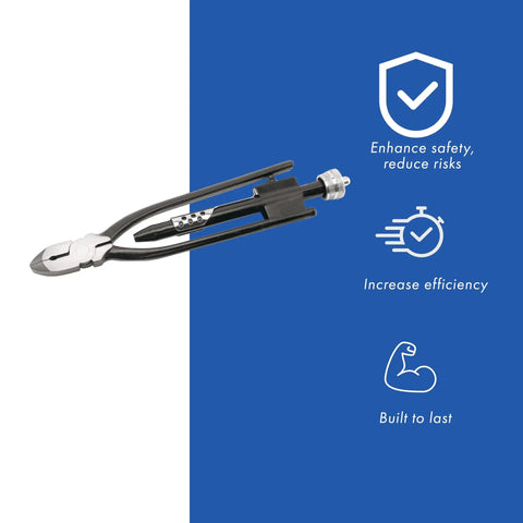 10.5 Inch Safety Wire Pliers With One Pull Action Wire Twister And Stainless Steel Cutter, angled view, blue background