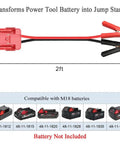 Jump Starter Cables With Adapter For Milwaukee M18 18V Batteries 2ft 8AWG Automotive Booster Cables shown with size and compatibility