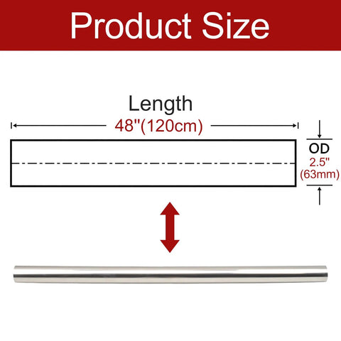 2.5 Inch Mandrel Straight Exhaust Pipe 48 Inch Length Built From T304 Stainless Steel 63MM OD shown with dimensions