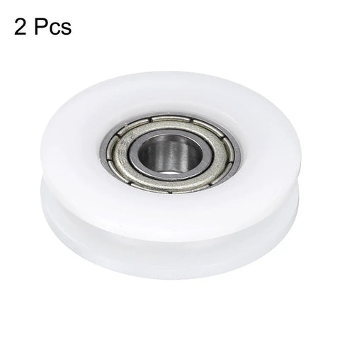 Rock Solid U Groove Ball Bearing Set With Smooth Rolling GCR15 Chrome Steel Balls For 6 X 27 X 7mm, view of white nylon rollers.